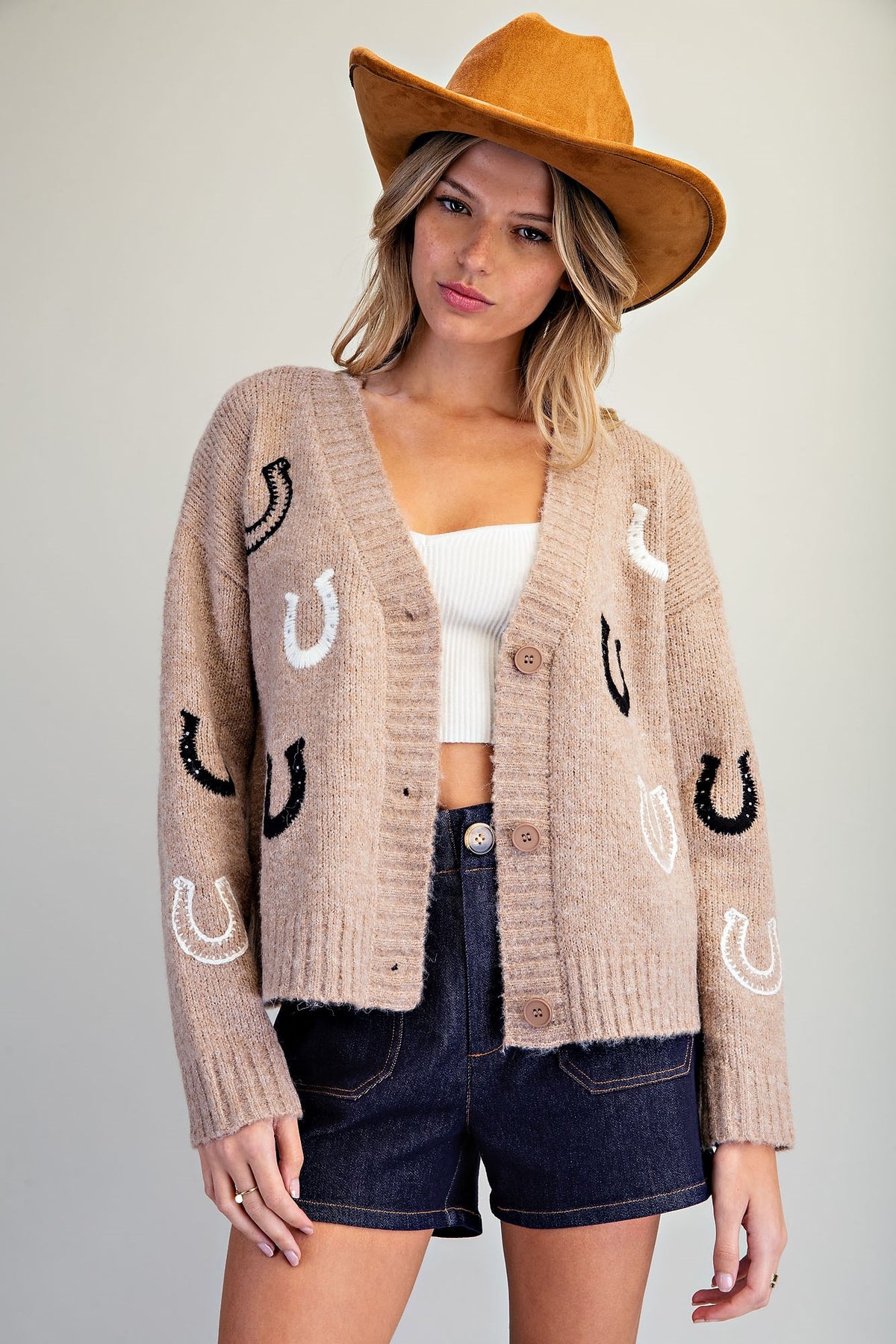 Horseshoe Pattern Knit Women Cardigan