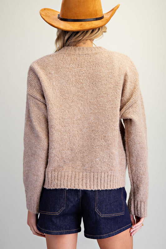 Horseshoe Pattern Knit Women Cardigan