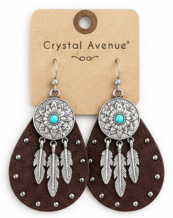 Turquoise Concho Feather Earrings