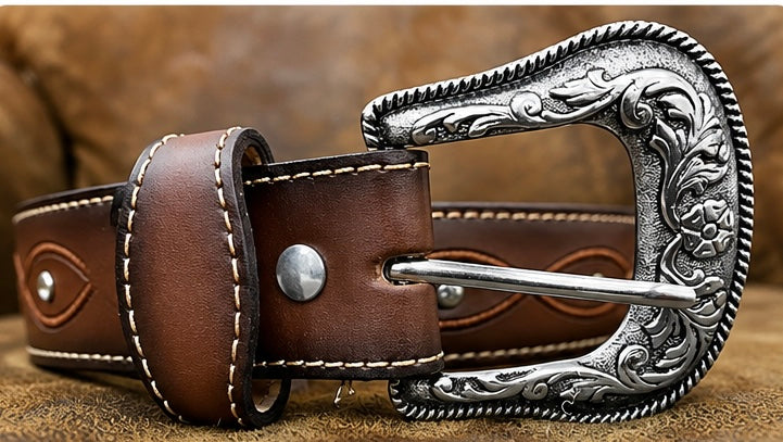 Women's Western Embroidered Studded Leather Belt