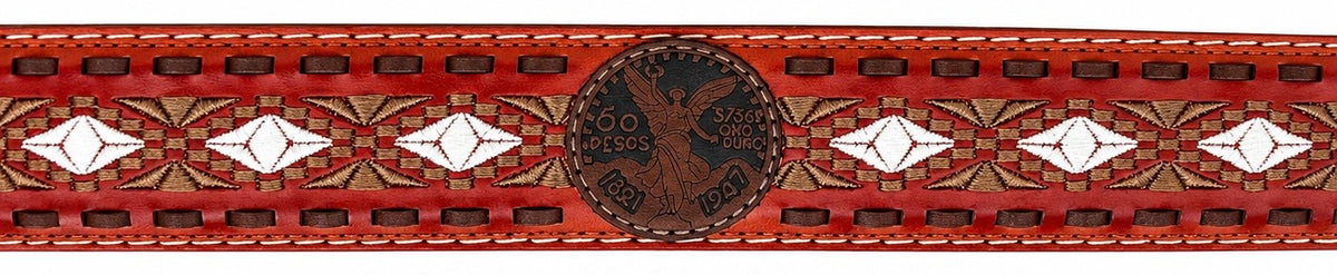 Mexican Coin Embroidered Western Men Belt