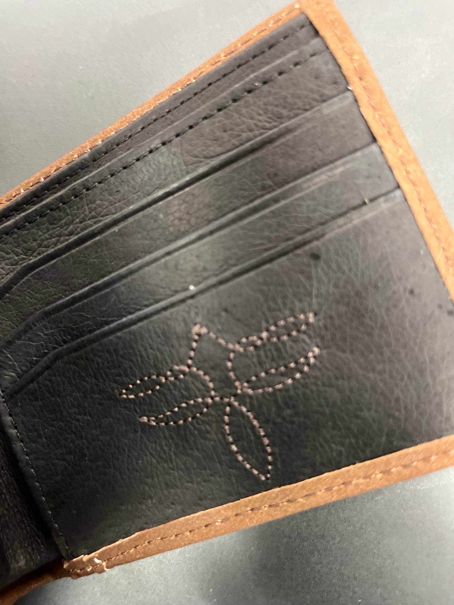 Justin Wallet Genuine Leather Brown W/Tooling and Rawhide