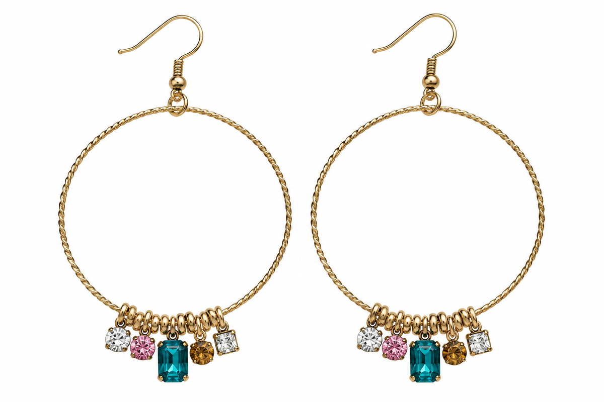 Multicolor Crystal Charm Hoop Earrings