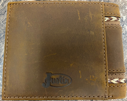 Justin Genuine Leather Bifold Wallet Horsehair Braid