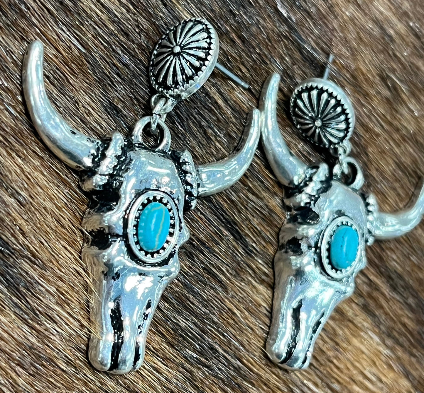 Turquoise Bull Skull Earrings