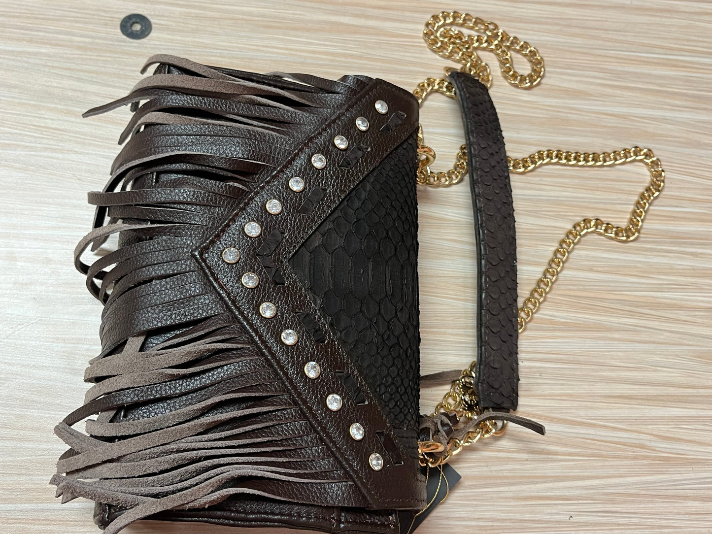 Brown Python Fringe Crossbody