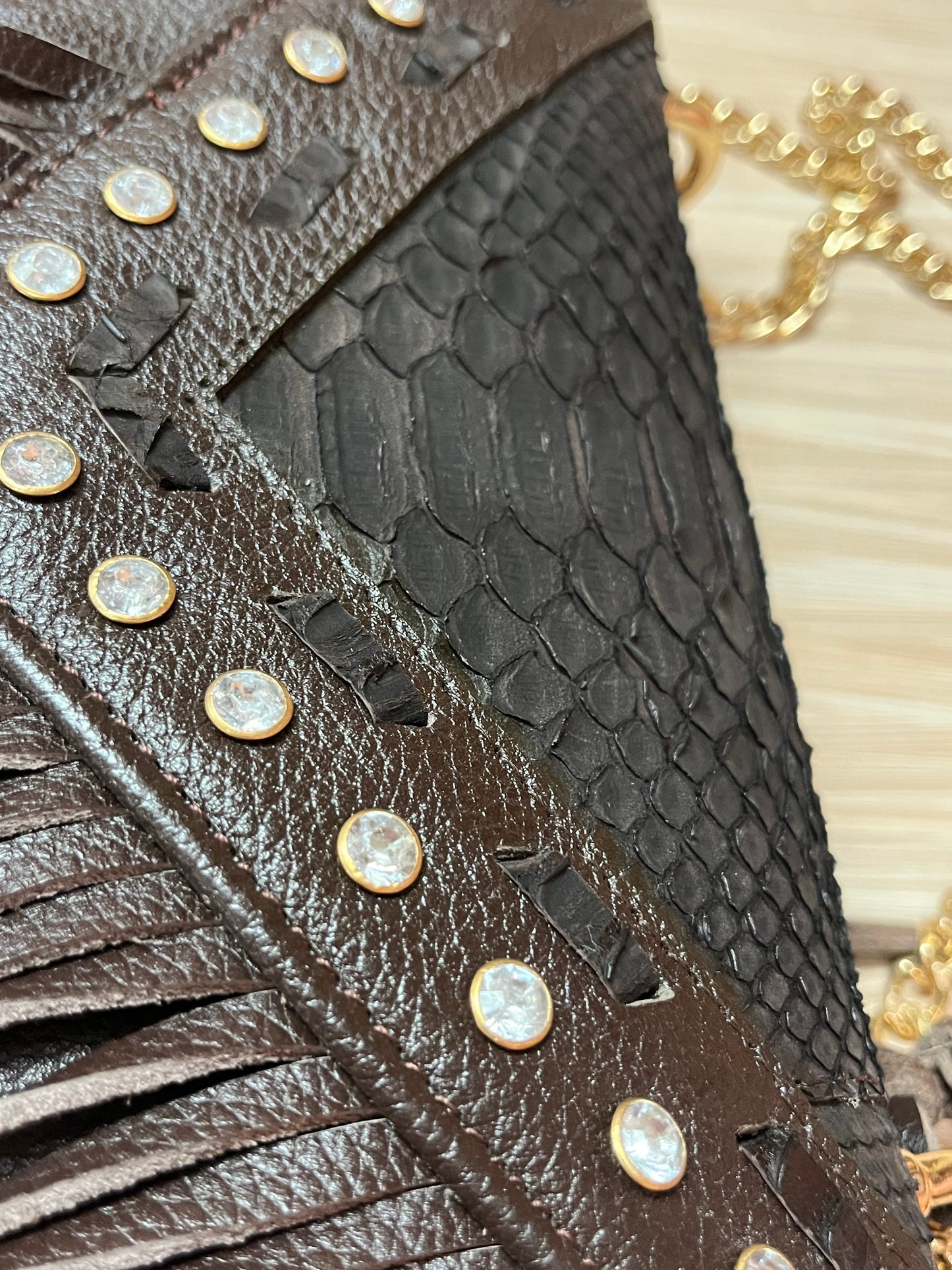 Brown Python Fringe Crossbody