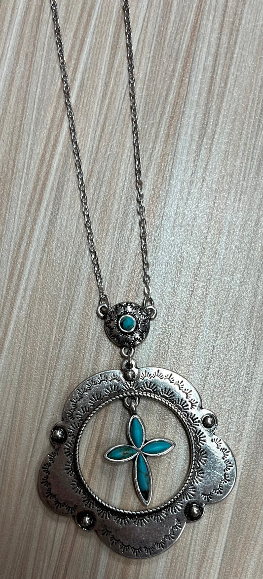 Justin Necklace Concho Hoop with Stone Cross