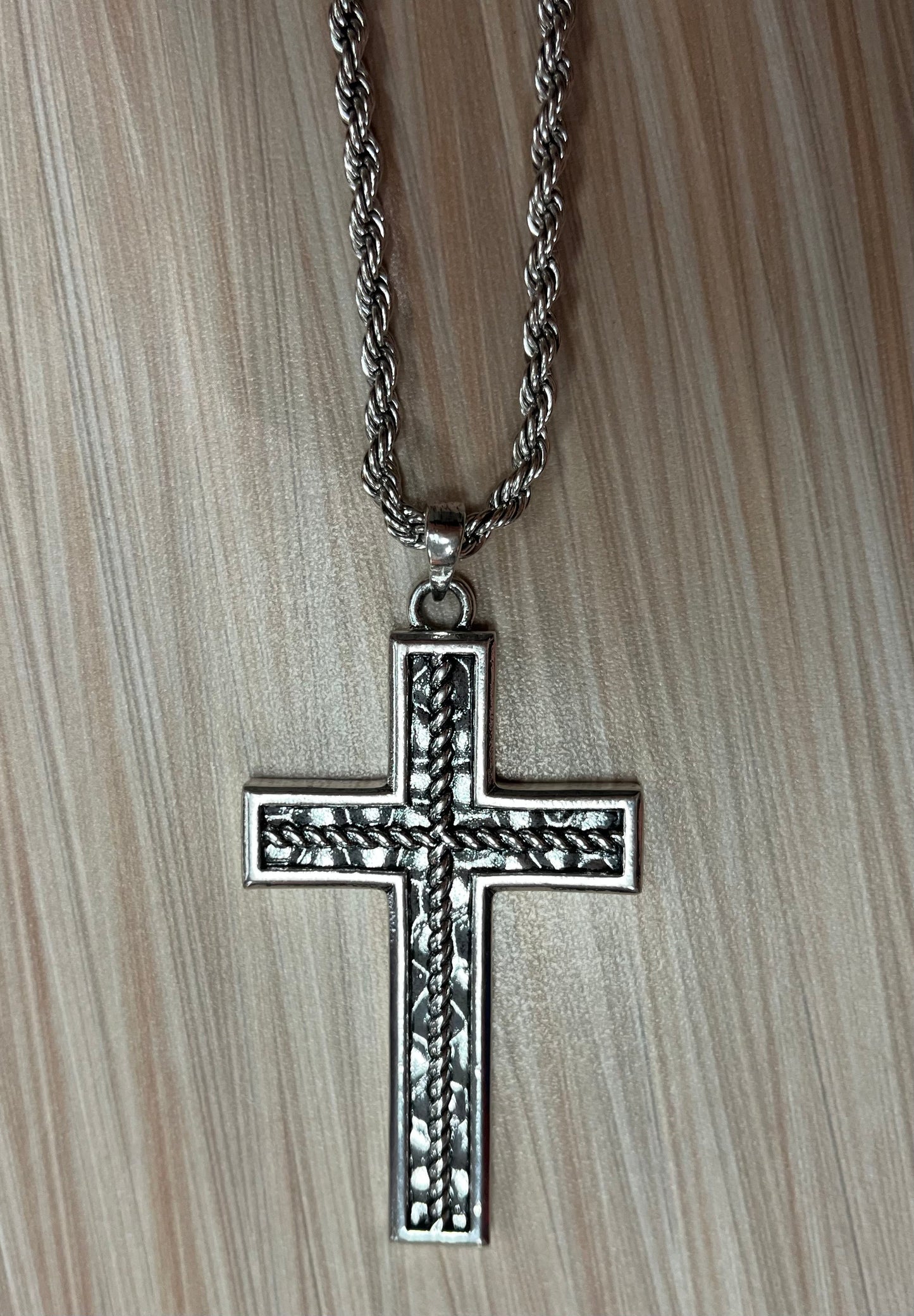 Justin Men's Necklace Reversible Cross On 24" Rope Chain