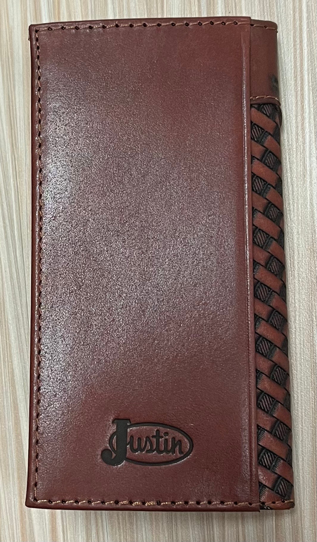 Justin Jr Rodeo Wallet Embossed Yoke W/Basketweave and Steer head