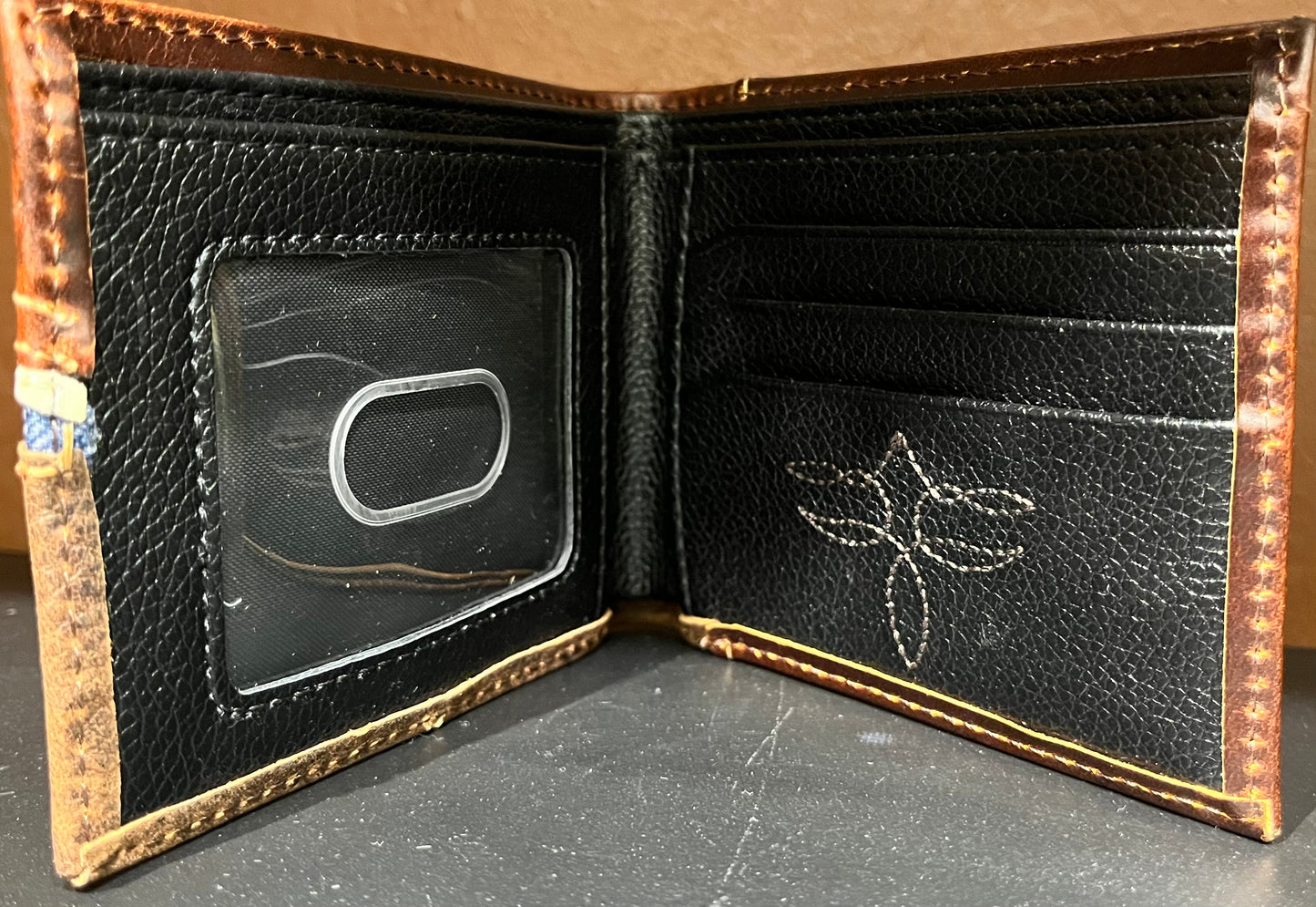 Justin Men's Genuine Leather Large Bifold Wallet Genuine Leather Large Bifold Wallet Oiled Textured With Stitched Yoke