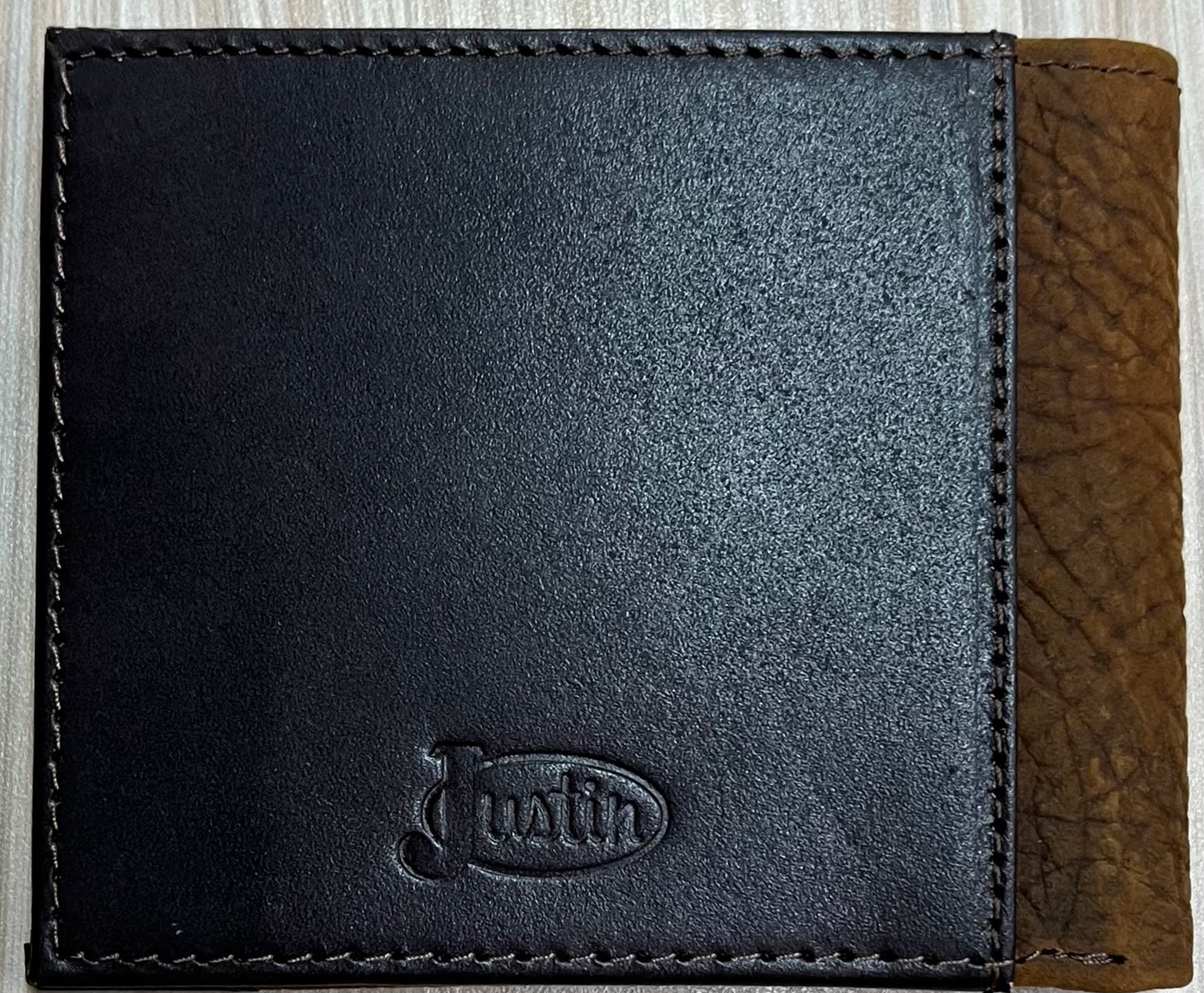 Justin Men's Genuine Leather Large Bifold Wallet Genuine Leather Large Bifold Wallet Oiled Textured With Stitched Yoke