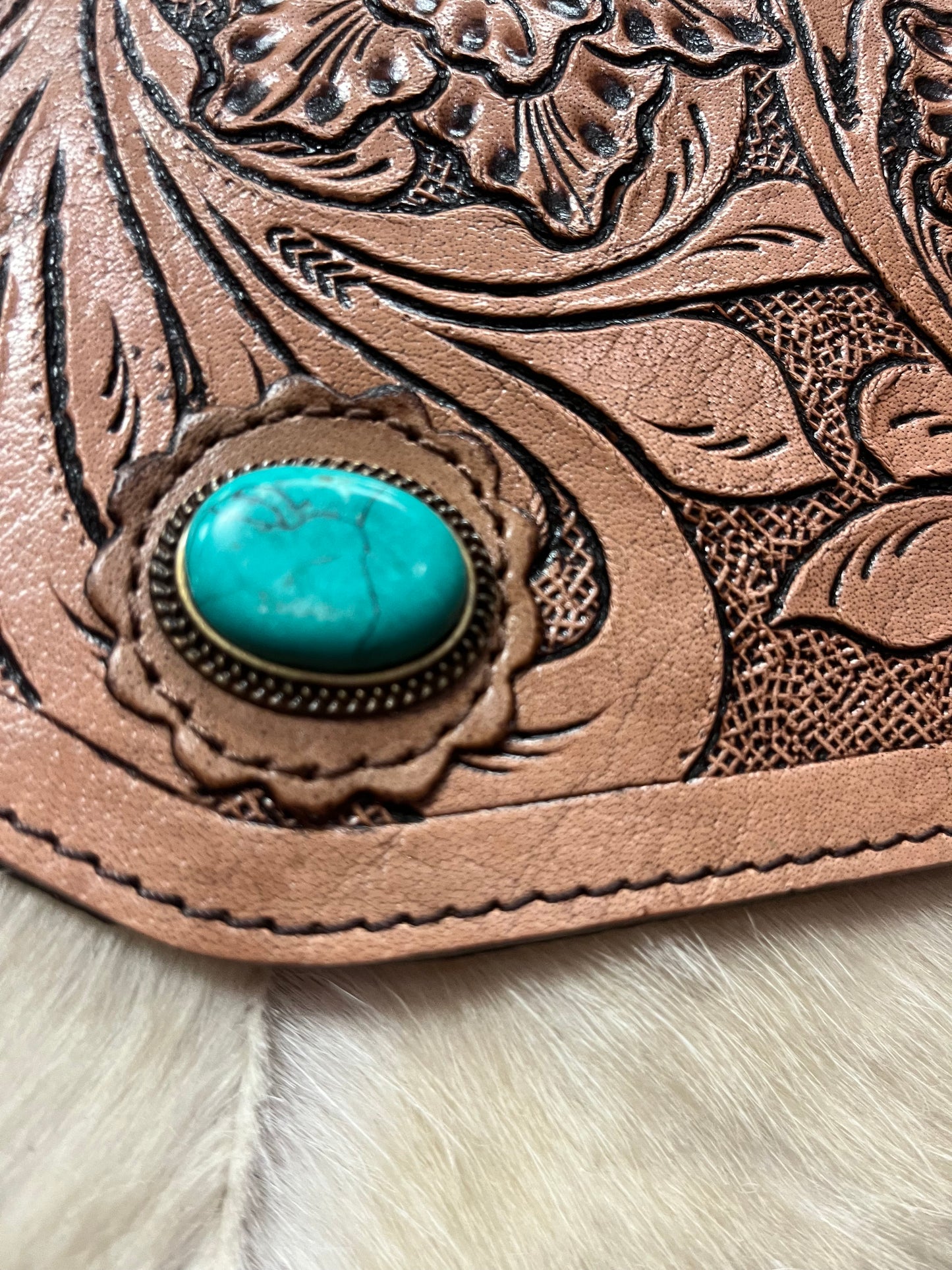 Western Purse-Turquoise Inlay Tooled Leather