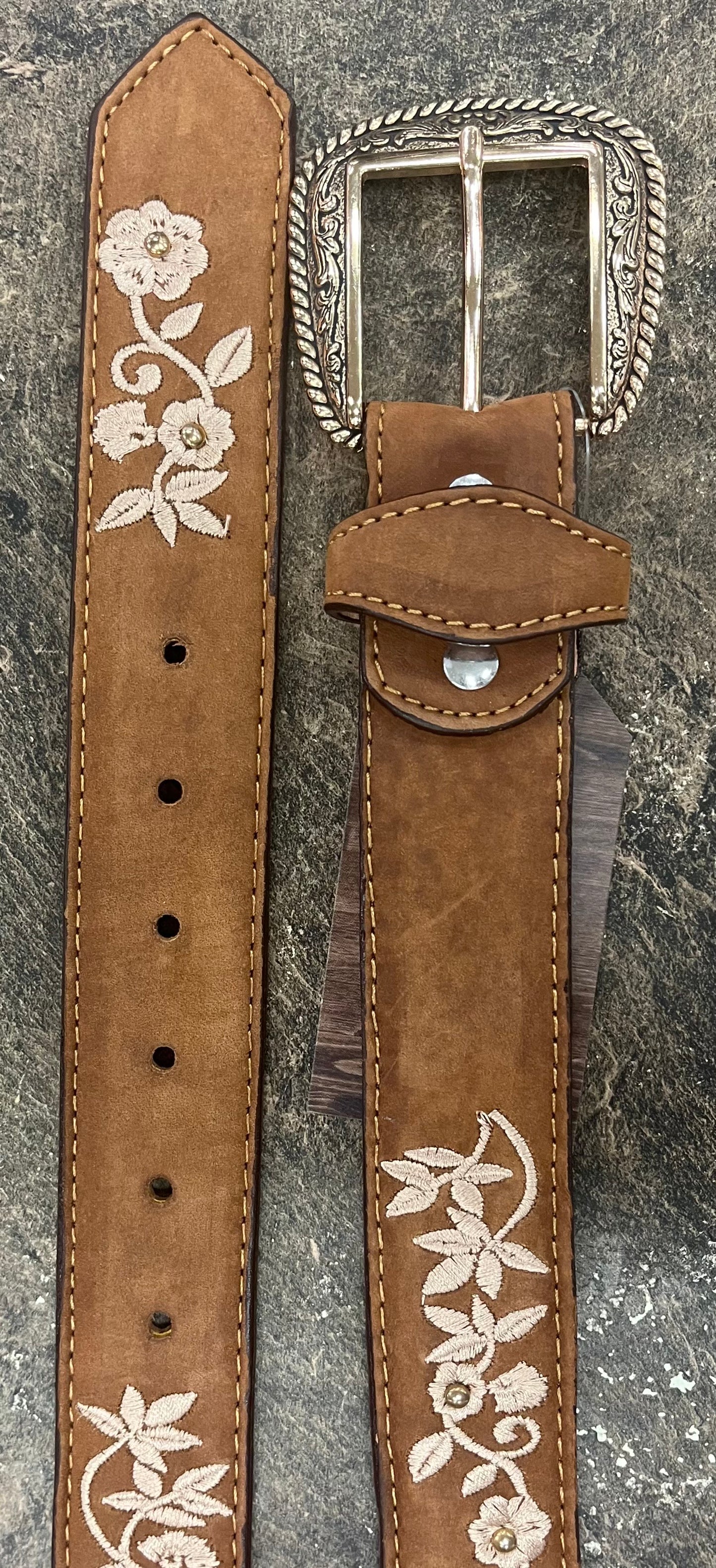 Rustic Floral Leather Belt