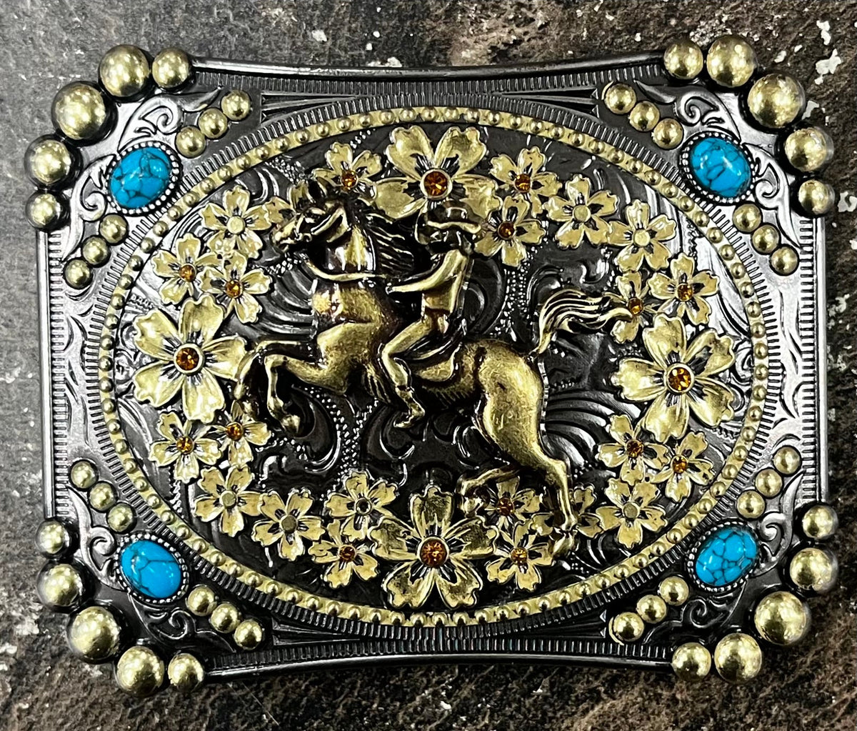 Floral Turquoise Western Buckle