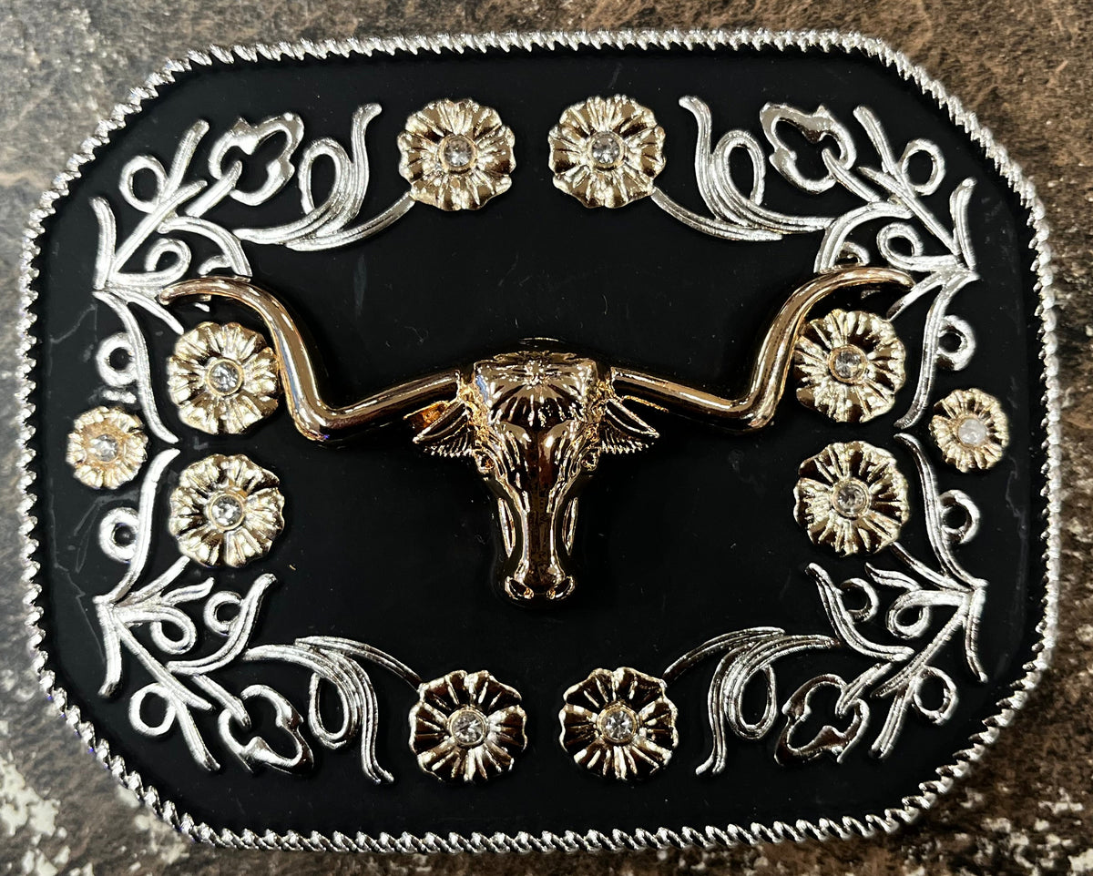 Black Floral Western Buckle