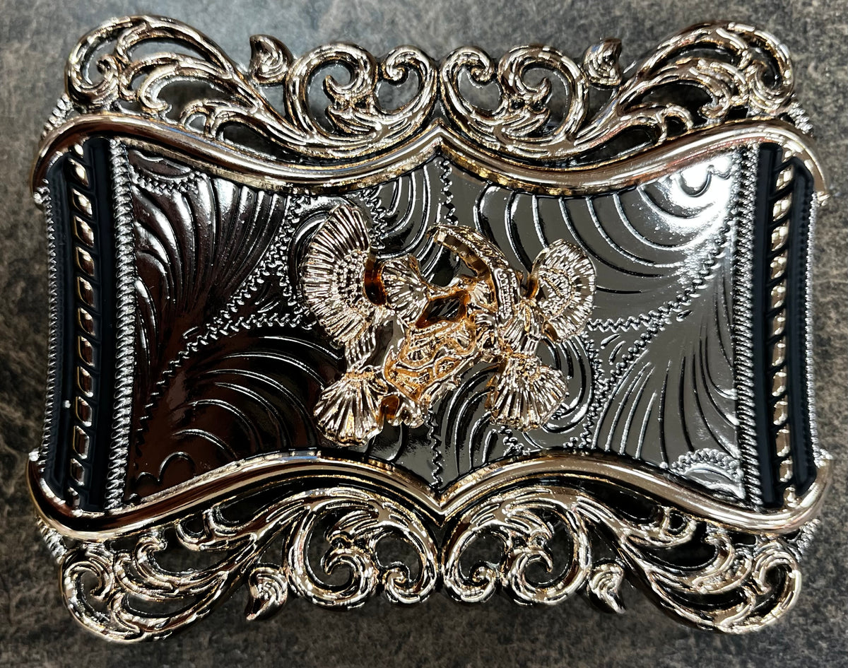Fighting Roosters Western Scrollwork Buckle