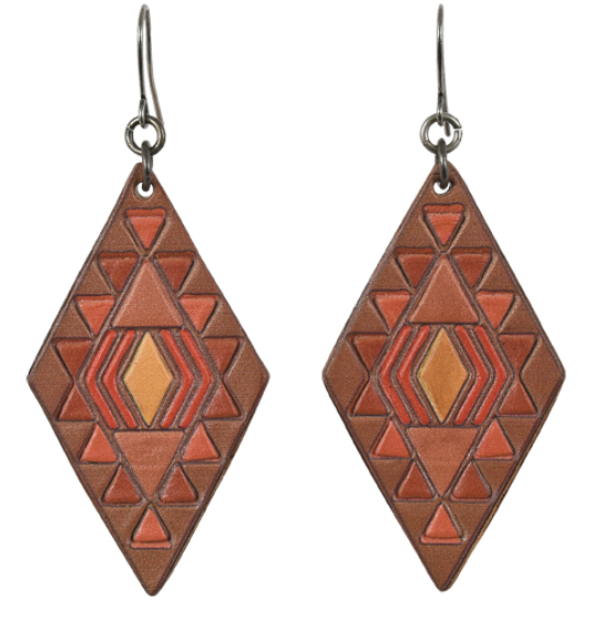 JUSTIN LADIES LEATHER EARRINGS DIAMOND SHAPE W/JEWEL TONES