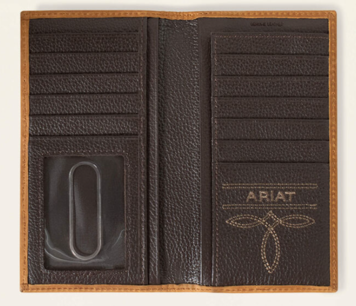 Ariat Mens Rodeo Style Wallet Laser Etched Shield Brown