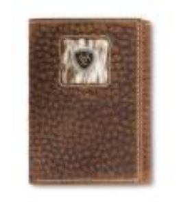Ariat Mens Trifold Style Wallet Calf Hair Logo Concho Brown