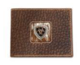 Ariat Mens Bifold Style Wallet Calf Hair Logo Concho Brown