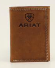 Ariat Mens Trifold Wallet Embossed Logo Medium Brown