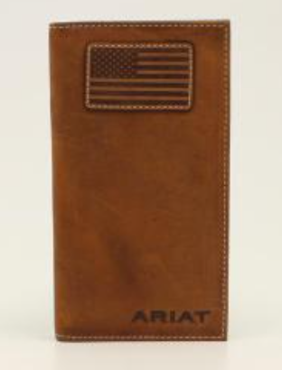 Ariat Mens Rodeo Wallet Flag Patch Logo Medium Brown