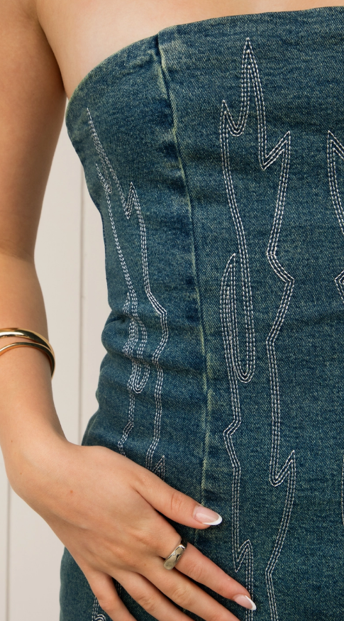 Tictoc Arizona Denim Western Stitch Mini Dress