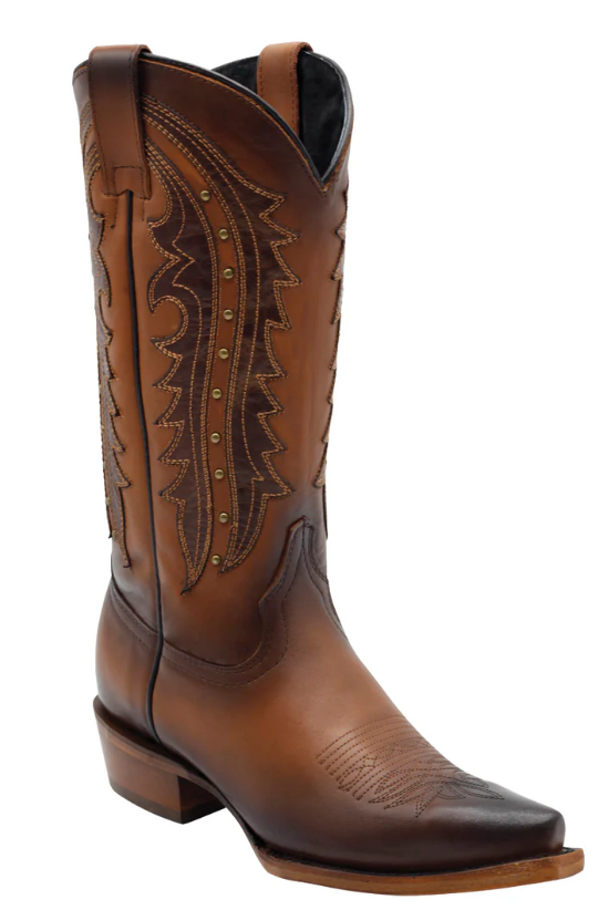 El General Women's Leather Traditional Cowgirl Boot Honey Brown