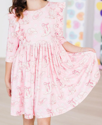 Mila & Rose Howdy 3/4 Sleeve Ruffle Twirl Dress