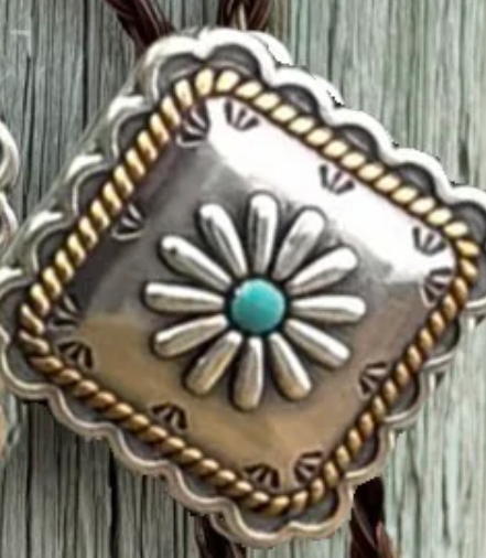 Cowboy Collectibles Golden Lasso Turquoise Square Horsehair Bolo