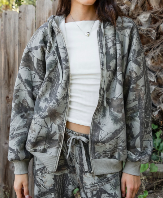 Elk Woodland Camo Cloud Fleece Oversized Hoodie Zip Up