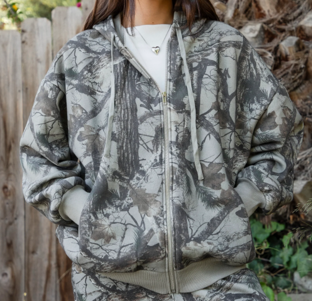 Elk Woodland Camo Cloud Fleece Oversized Hoodie Zip Up