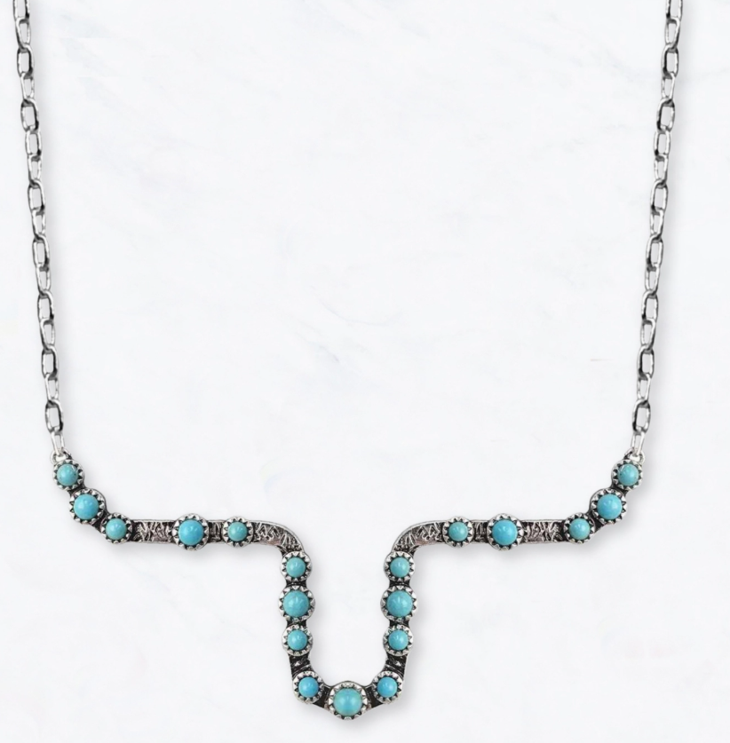 Western Turquoise Steer Horn Necklace