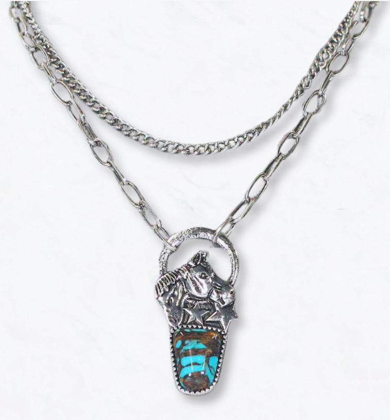 Western Horse Turquoise Pendant Necklace