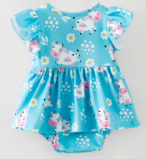 Pink Barn Kids Blue Cow Romper