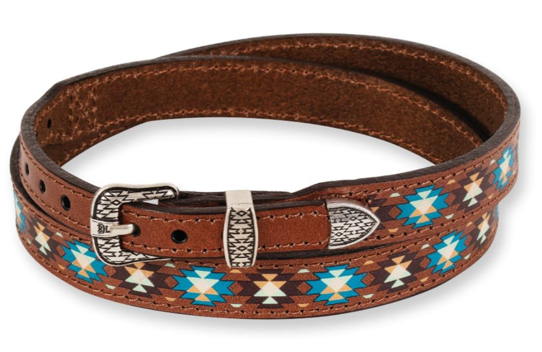 Red Dirt Hat Co Genuine Leather Hat band Tan W Turquoise Aztec