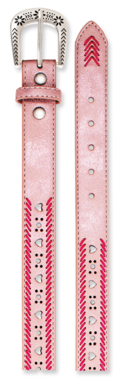Catchfly Girls Belt Metallic Pink W/Stitching and Heart Cutouts