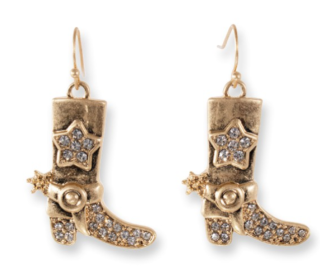 Justin Ladies Earrings Goldstone Boot W/Rhinestones