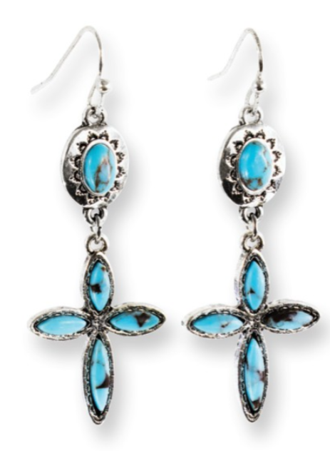 Justin Ladies Earrings Pendant W/Stone Cross