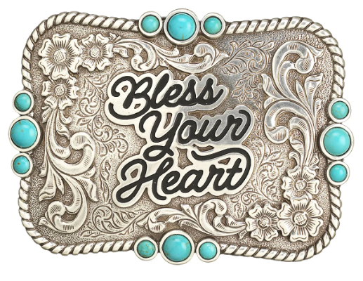 Blazin Roxx Womens Buckle Rectangle Bless Your Heart Turquoise