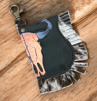 Fringe Cowhide & Tooled Keychain