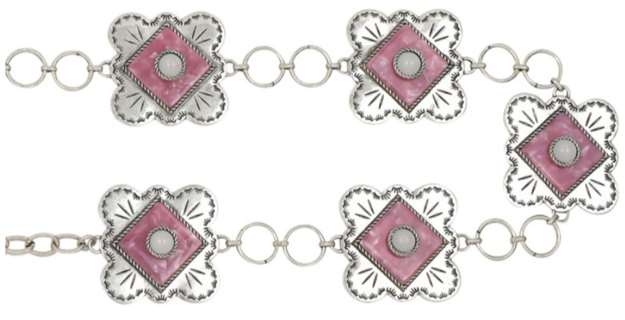 Catchfly Ladies Concho Belt W/Faux Pink Opal and Pearl