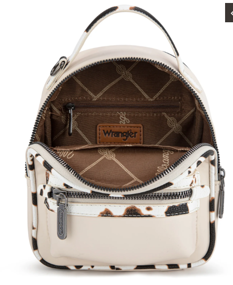 Wrangler Cow Print Trimmed Mini Backpack with Coin Pouch