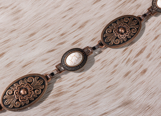 Rustic Oval Floral Stone Centered Concho Belt