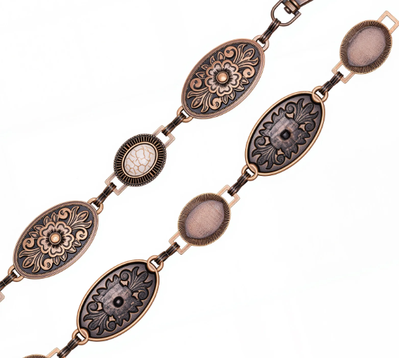 Rustic Oval Floral Stone Centered Concho Belt