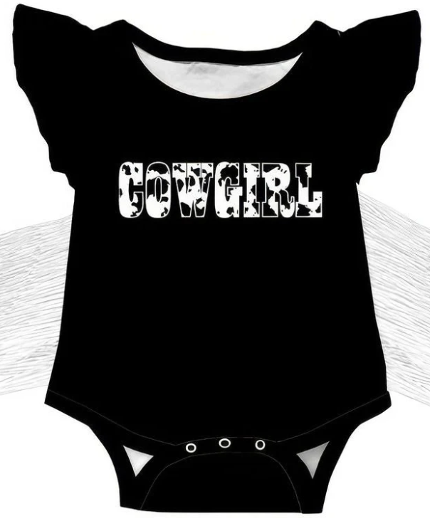 Black Cowprint Fringe Onesie