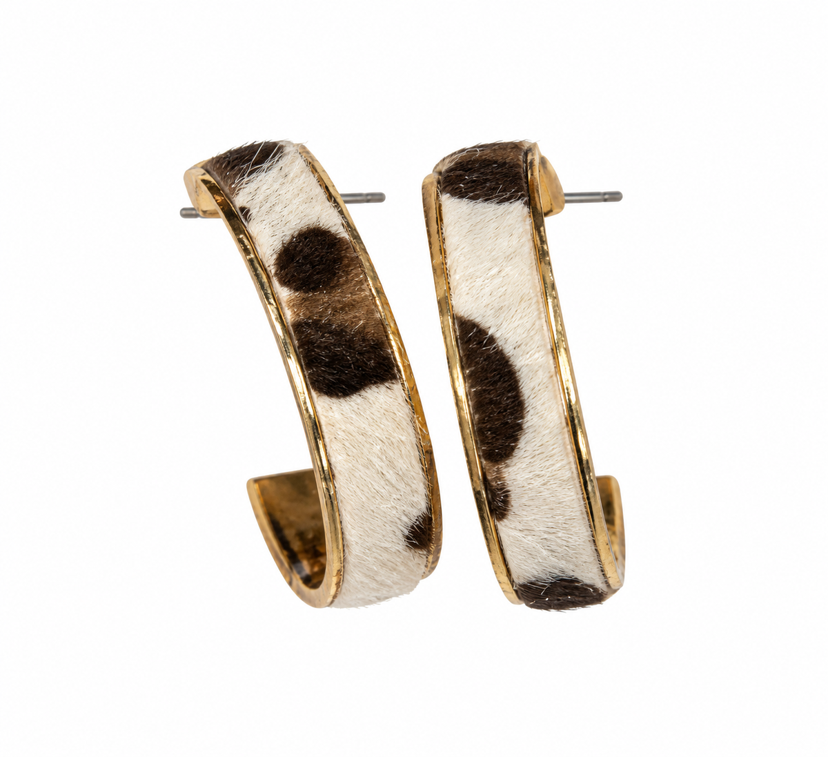 Brown & White Cow Print Hoop Earrings
