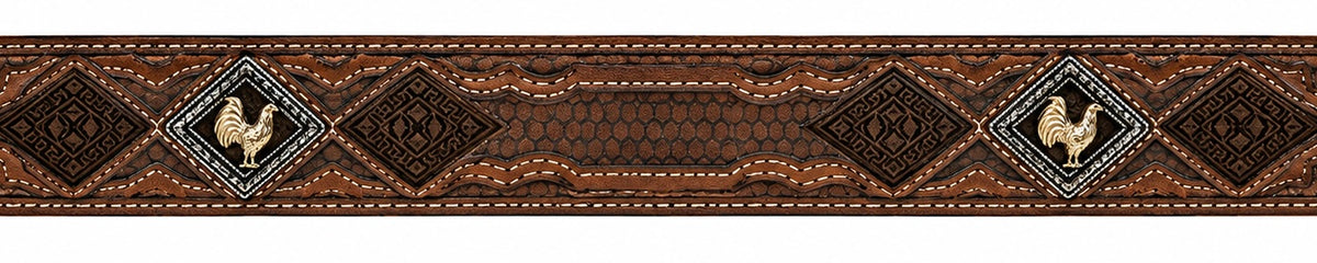 Western Rooster Tooled Leather Men Belt