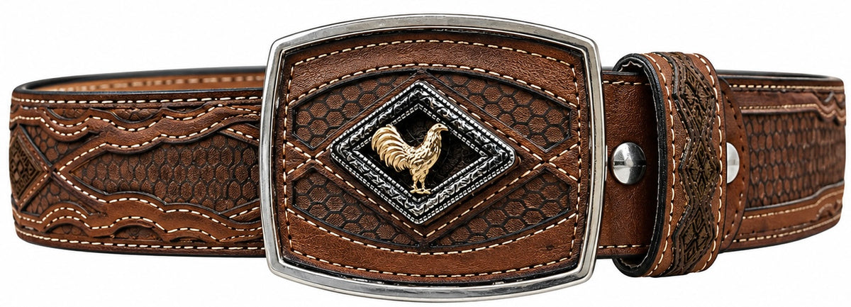 Western Rooster Tooled Leather Men Belt